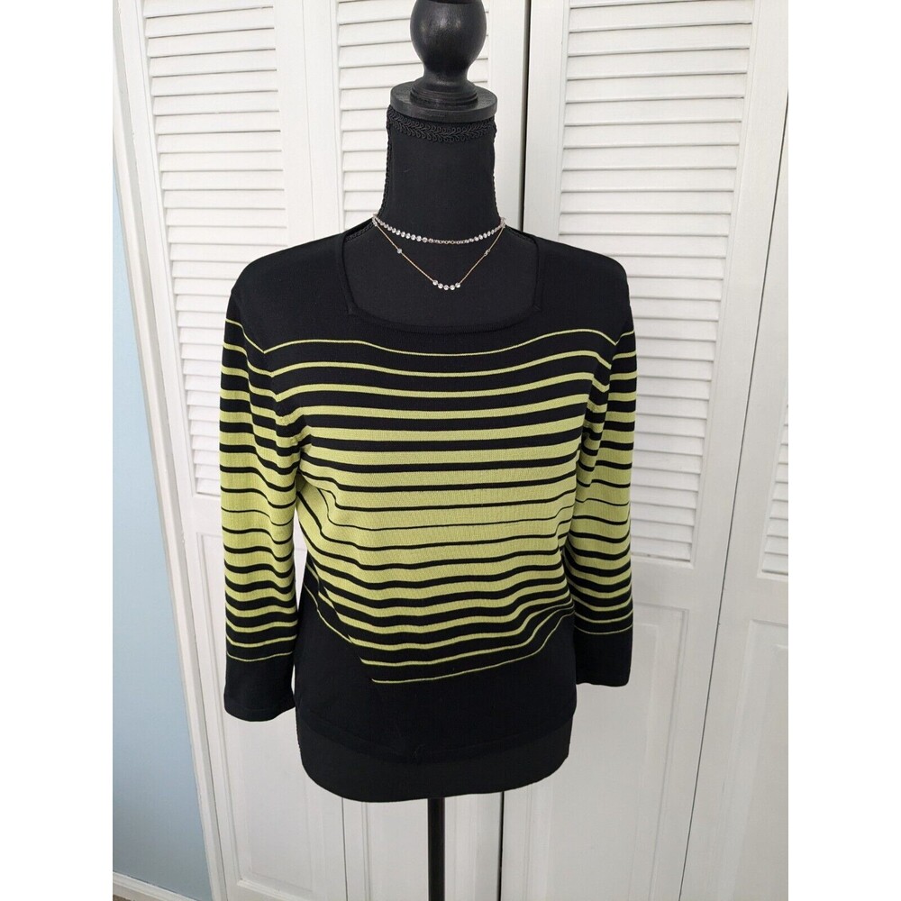Carlisle Silk Blend Sweater Vtg Womens Sz M 80’s Lime Green Black Stripe Retro